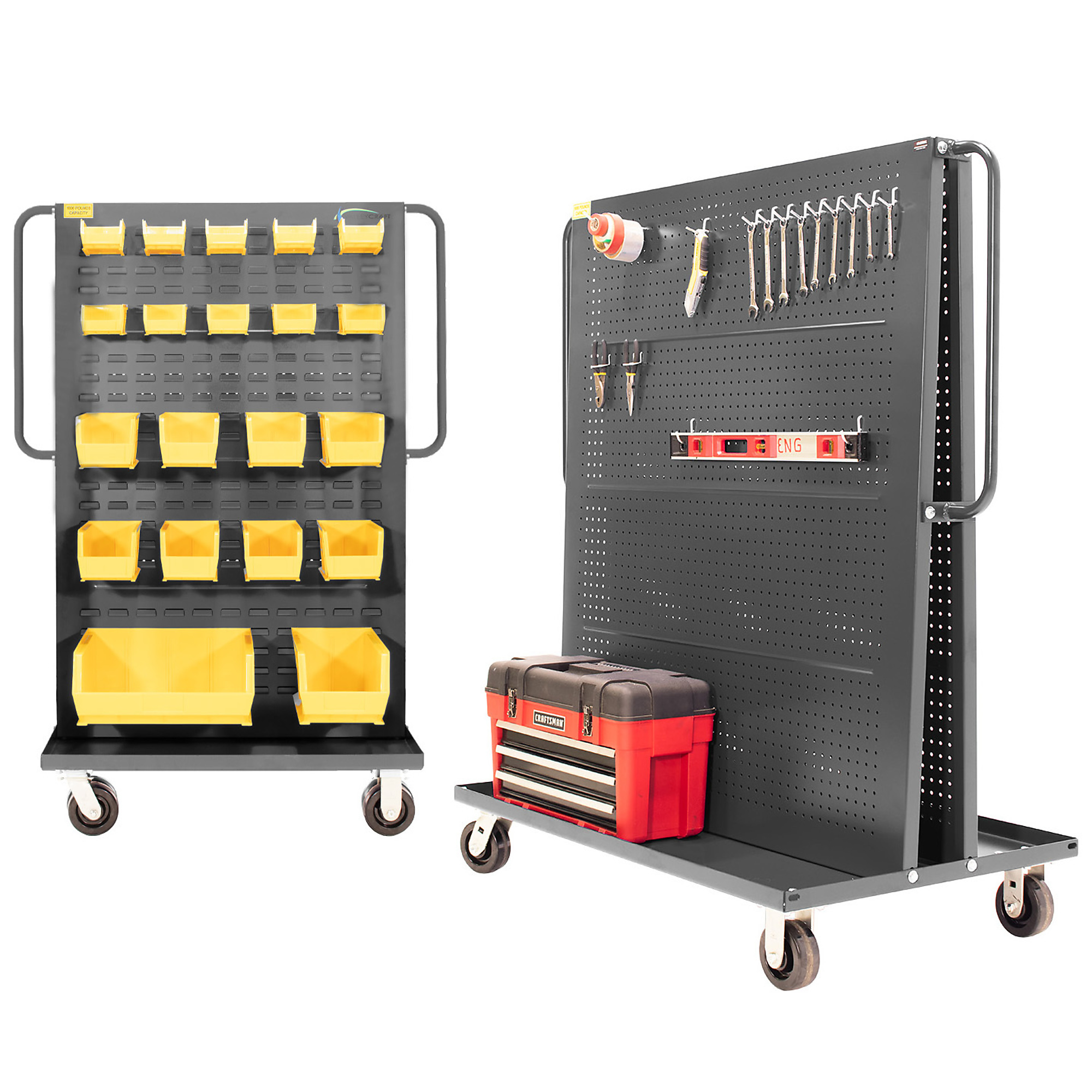 Valley Craft, Bin Tool A-Frame Cart, Pegboard/Louvered Panels, Total Capacity 1000 lb, Material Steel, Model# F89551